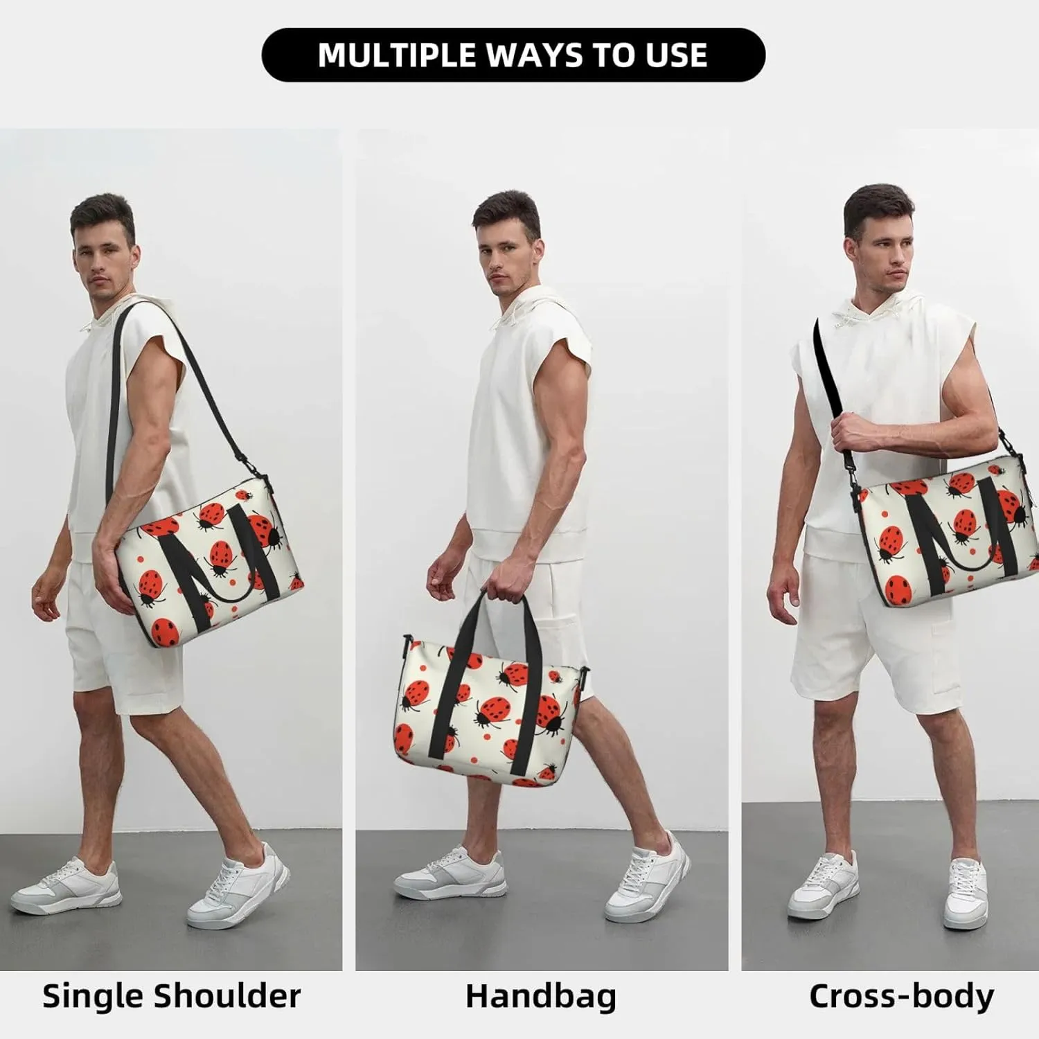 Sports Gym Bag for Women Men Travel Duffel Bag Tote Weekender Bag Carry on Overnight Bag for Travel Swimming Fitness Workout Sports Ladybugs Pattern Infinite Speckled Duffle Bag
