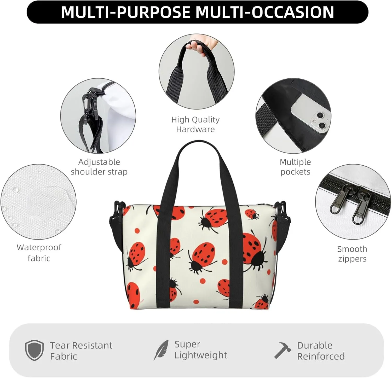 Sports Gym Bag for Women Men Travel Duffel Bag Tote Weekender Bag Carry on Overnight Bag for Travel Swimming Fitness Workout Sports Ladybugs Pattern Infinite Speckled Duffle Bag