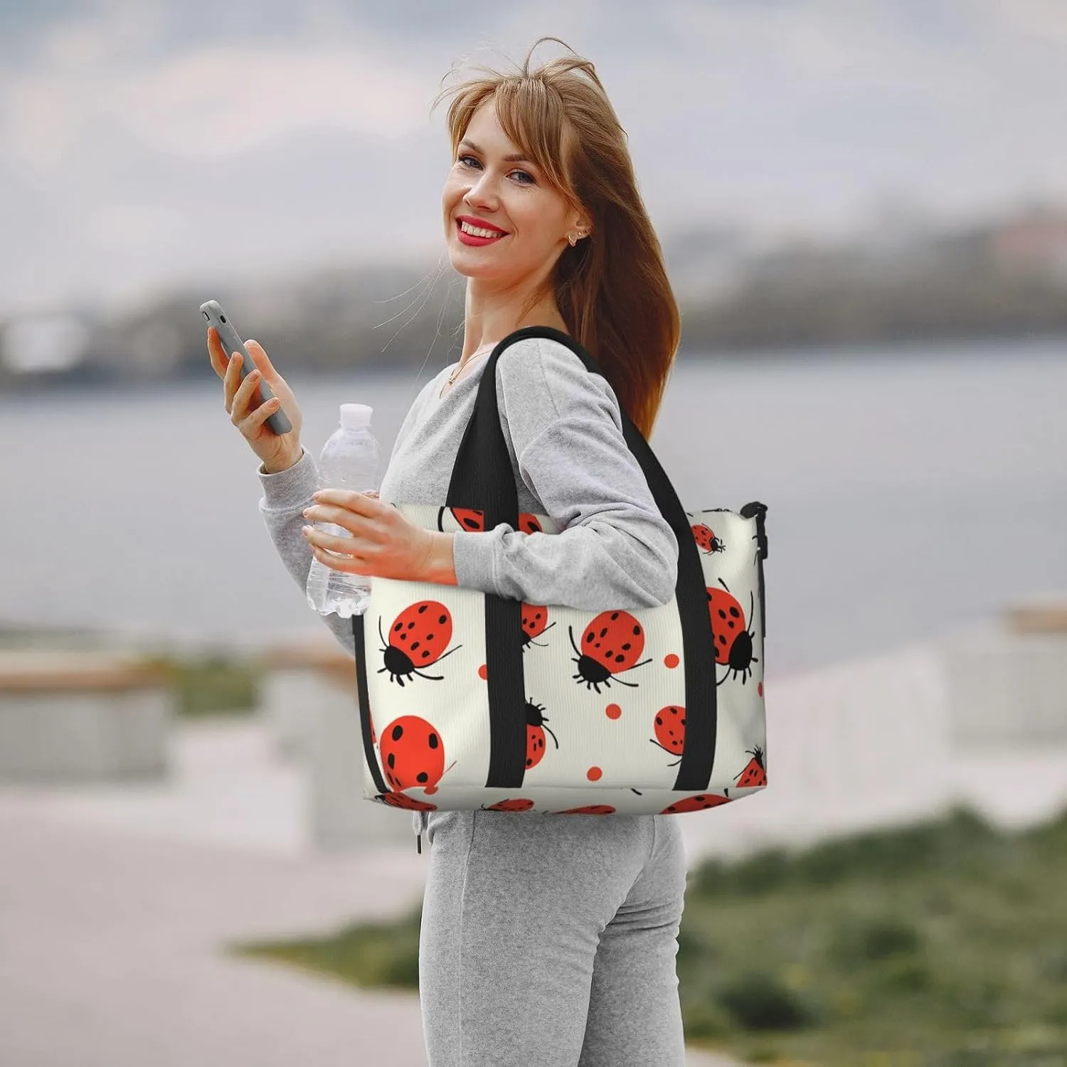 Sports Gym Bag for Women Men Travel Duffel Bag Tote Weekender Bag Carry on Overnight Bag for Travel Swimming Fitness Workout Sports Ladybugs Pattern Infinite Speckled Duffle Bag