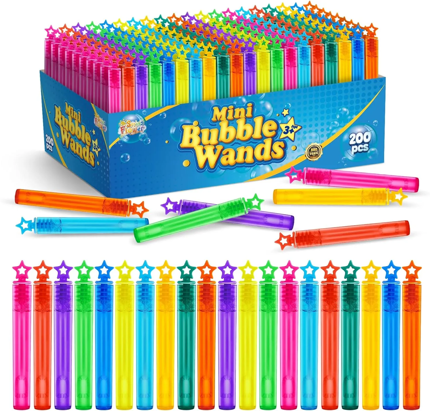 SpringFlower 200 Pieces Mini Bubble Wands, Party Favors Assortment Toys for Kids,Themed Birthday, Halloween, Goodie Bags, Carnival Prizes, Wedding, Bubble Maker Outdoor Gifts for Girls & Boys