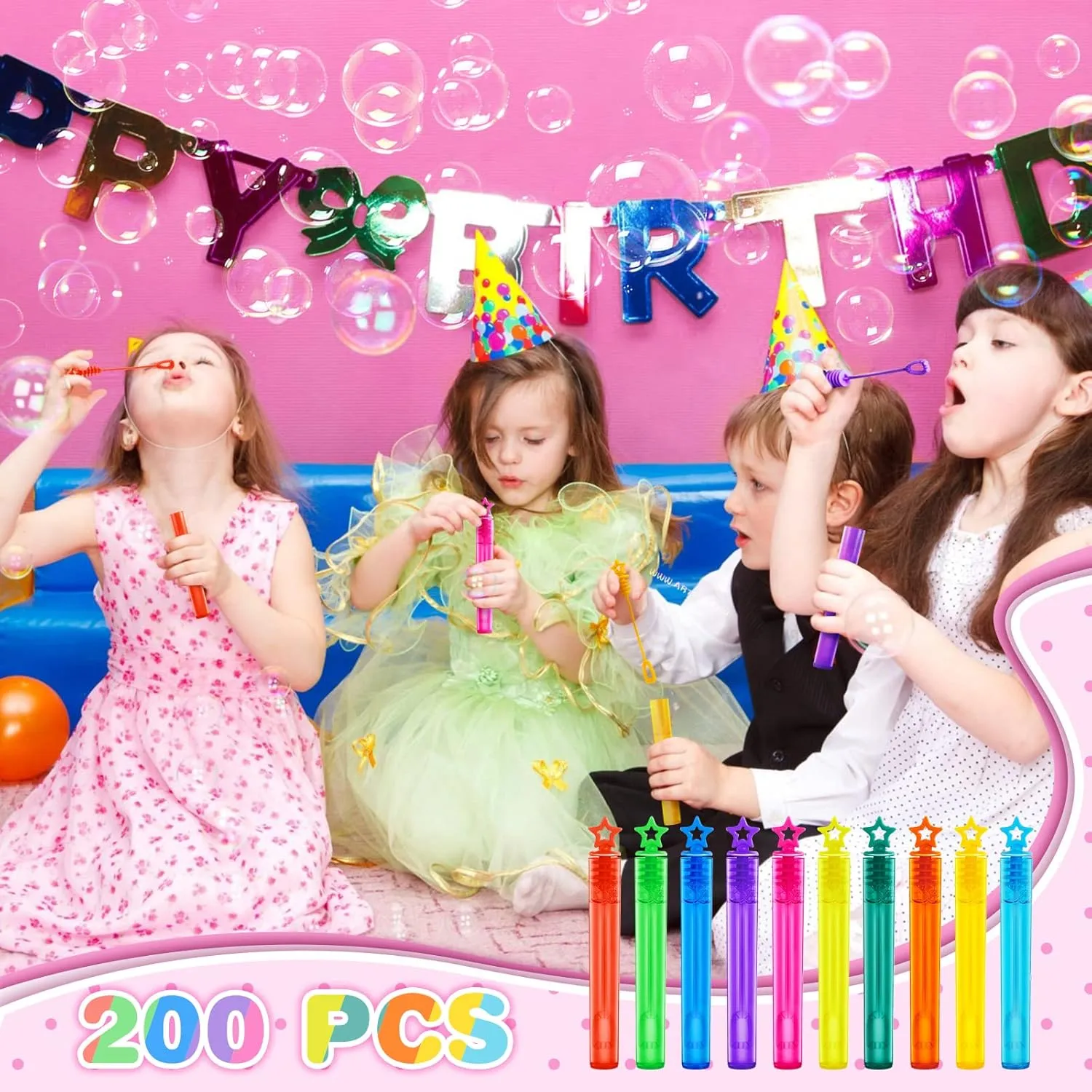 SpringFlower 200 Pieces Mini Bubble Wands, Party Favors Assortment Toys for Kids,Themed Birthday, Halloween, Goodie Bags, Carnival Prizes, Wedding, Bubble Maker Outdoor Gifts for Girls & Boys
