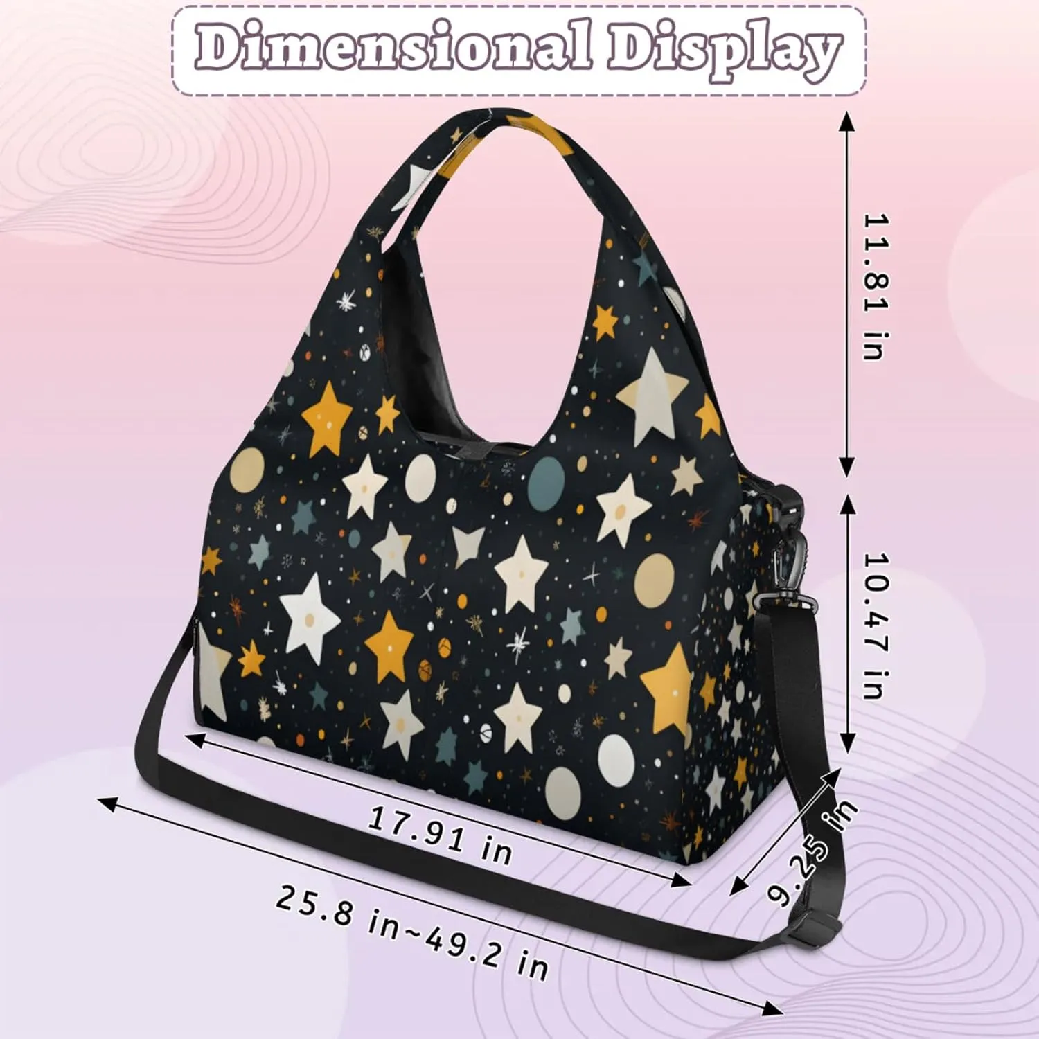 Starry Night Pattern Waterproof Gym Bag for Men Women, Sports Duffel Bag with Shoe Compartment Yoga Mat Holder, Portable Large Travel Bag for Fitness, Camping, Weekend Trips