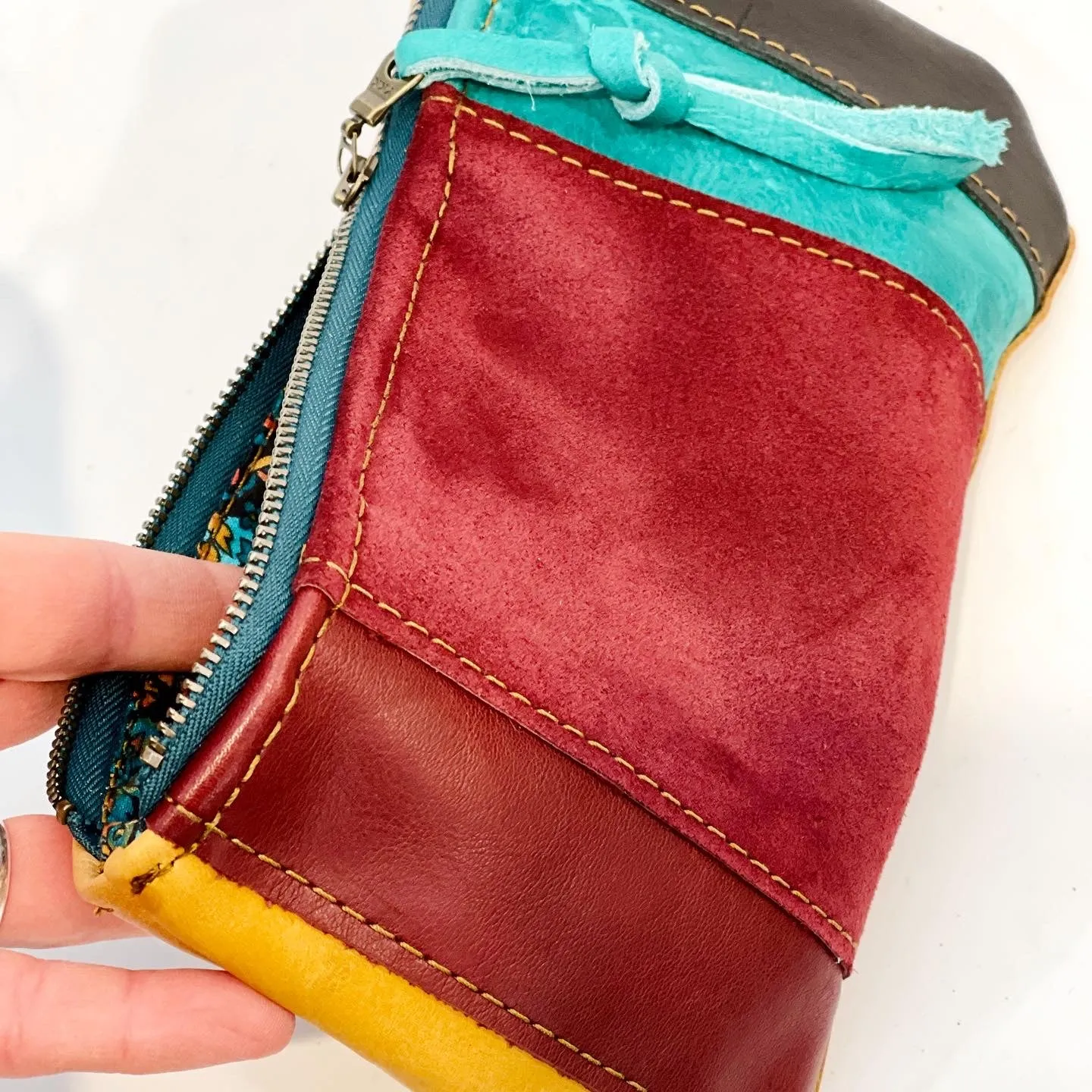 Striped Maroon Suede Clutch