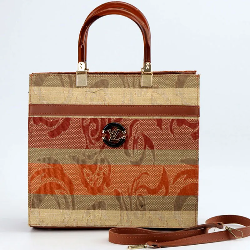 Striped Top Handle Canvas Satchel Purse #Lv-445 #22