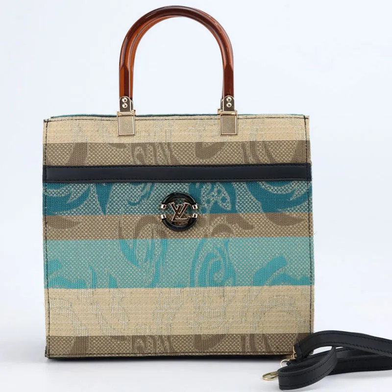 Striped Top Handle Canvas Satchel Purse #Lv-445 #22