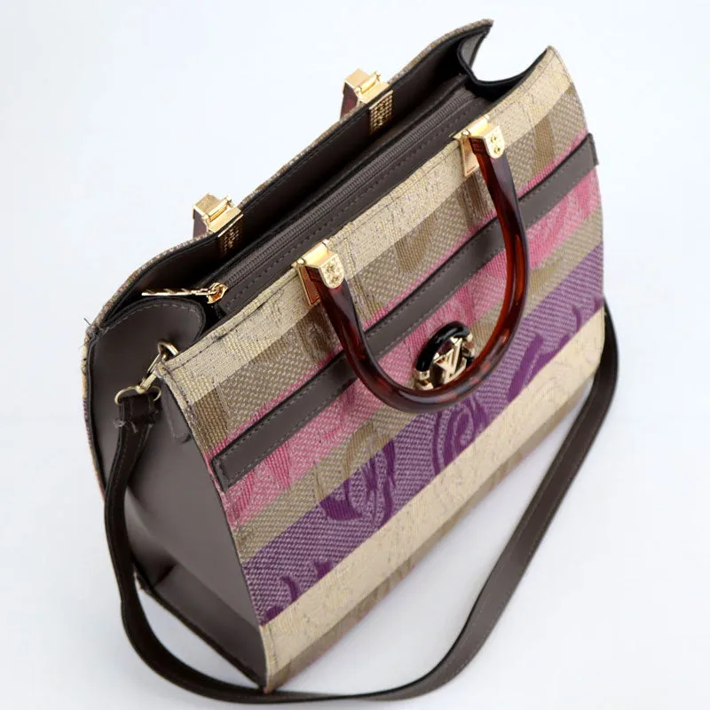 Striped Top Handle Canvas Satchel Purse #Lv-445 #22