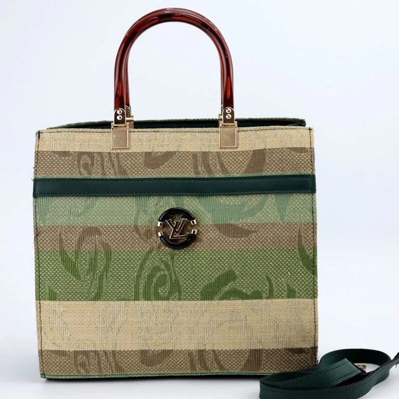 Striped Top Handle Canvas Satchel Purse #Lv-445 #22