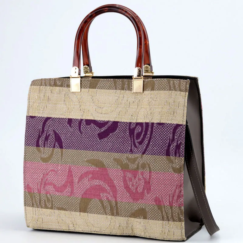 Striped Top Handle Canvas Satchel Purse #Lv-445 #22