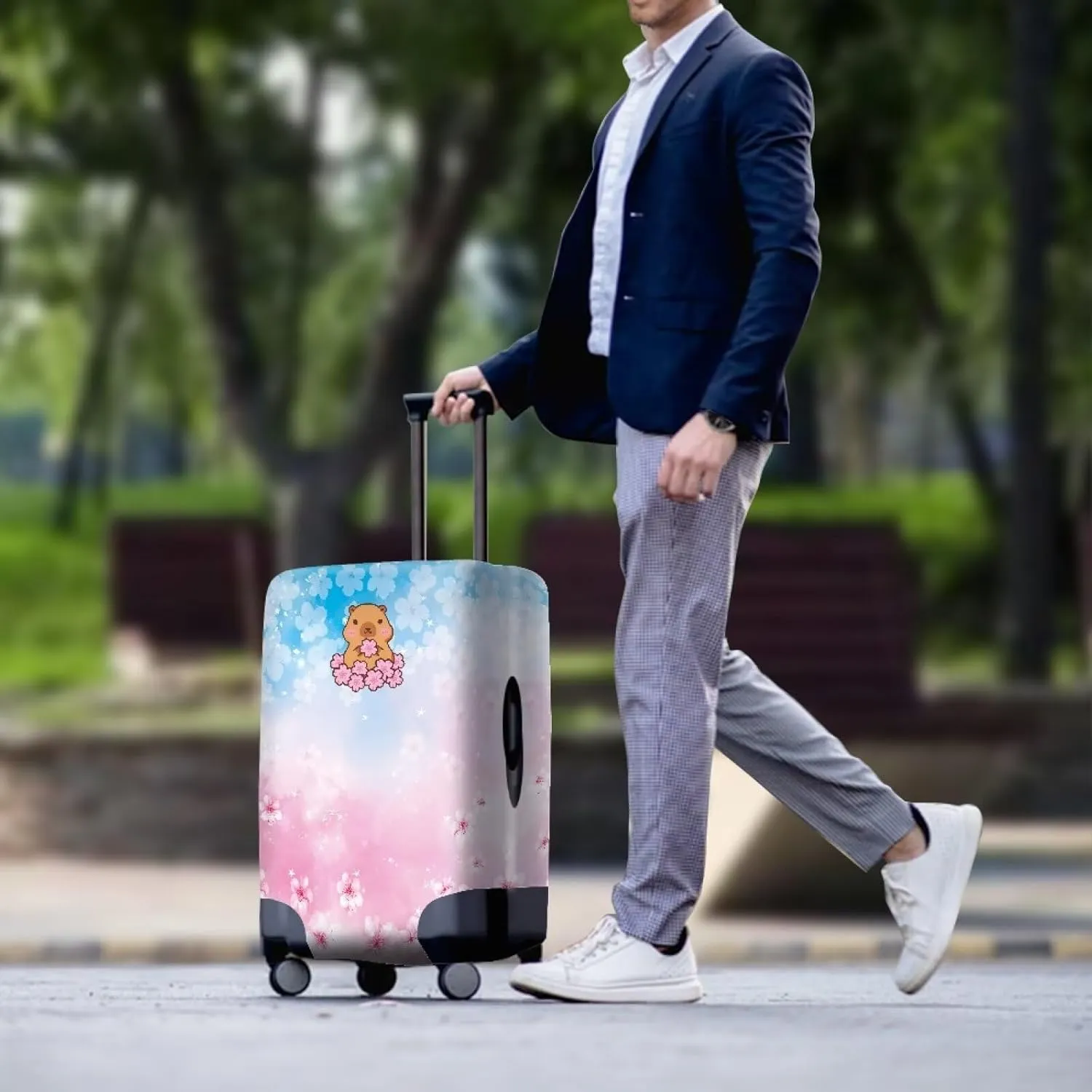 Sturdy Suitcase Proterctor, Fashion Luggage Covers with Stylish Prints Anti-Scratch Design Anti Theft Portable Zipper Design for Airplane Checked Bags Capybara