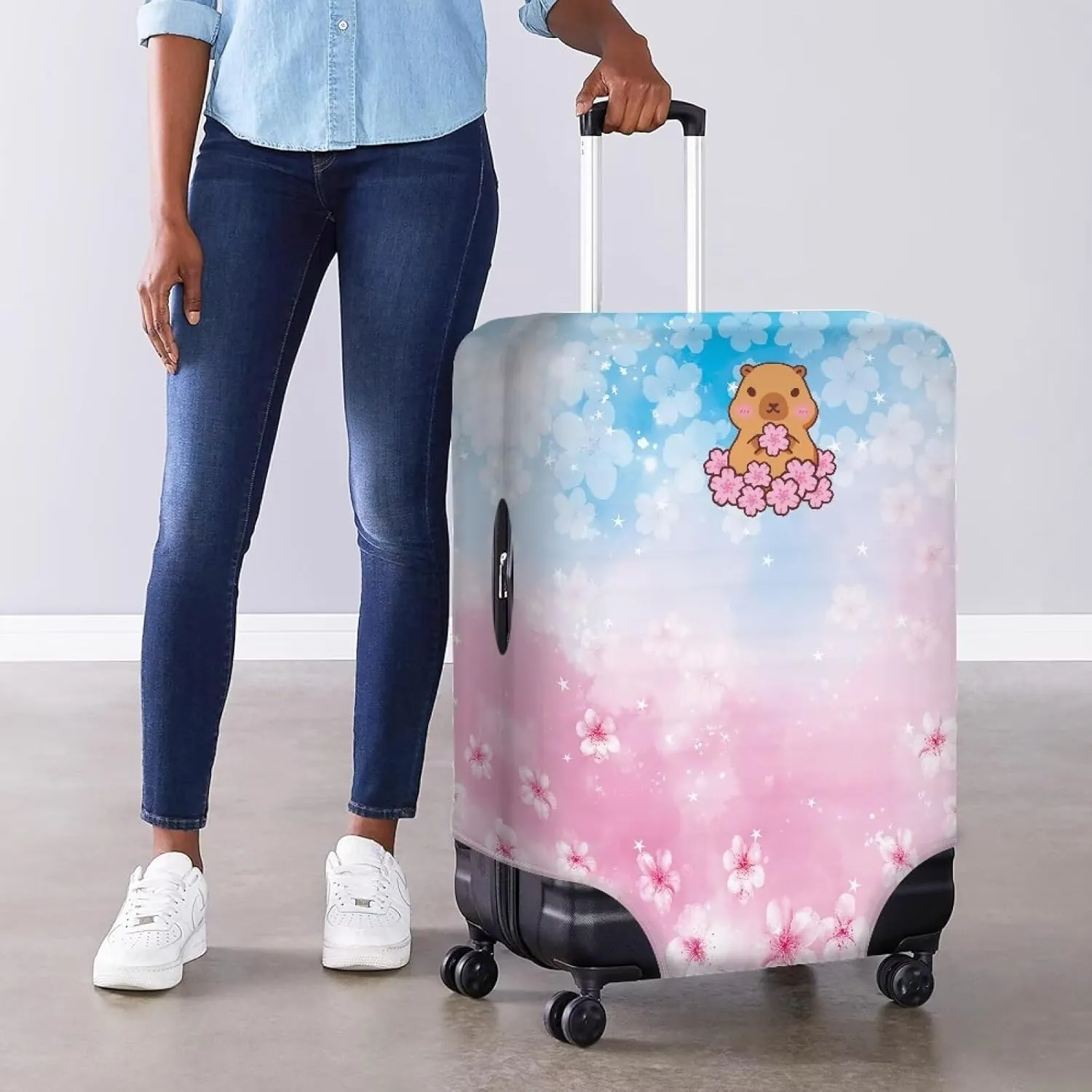 Sturdy Suitcase Proterctor, Fashion Luggage Covers with Stylish Prints Anti-Scratch Design Anti Theft Portable Zipper Design for Airplane Checked Bags Capybara