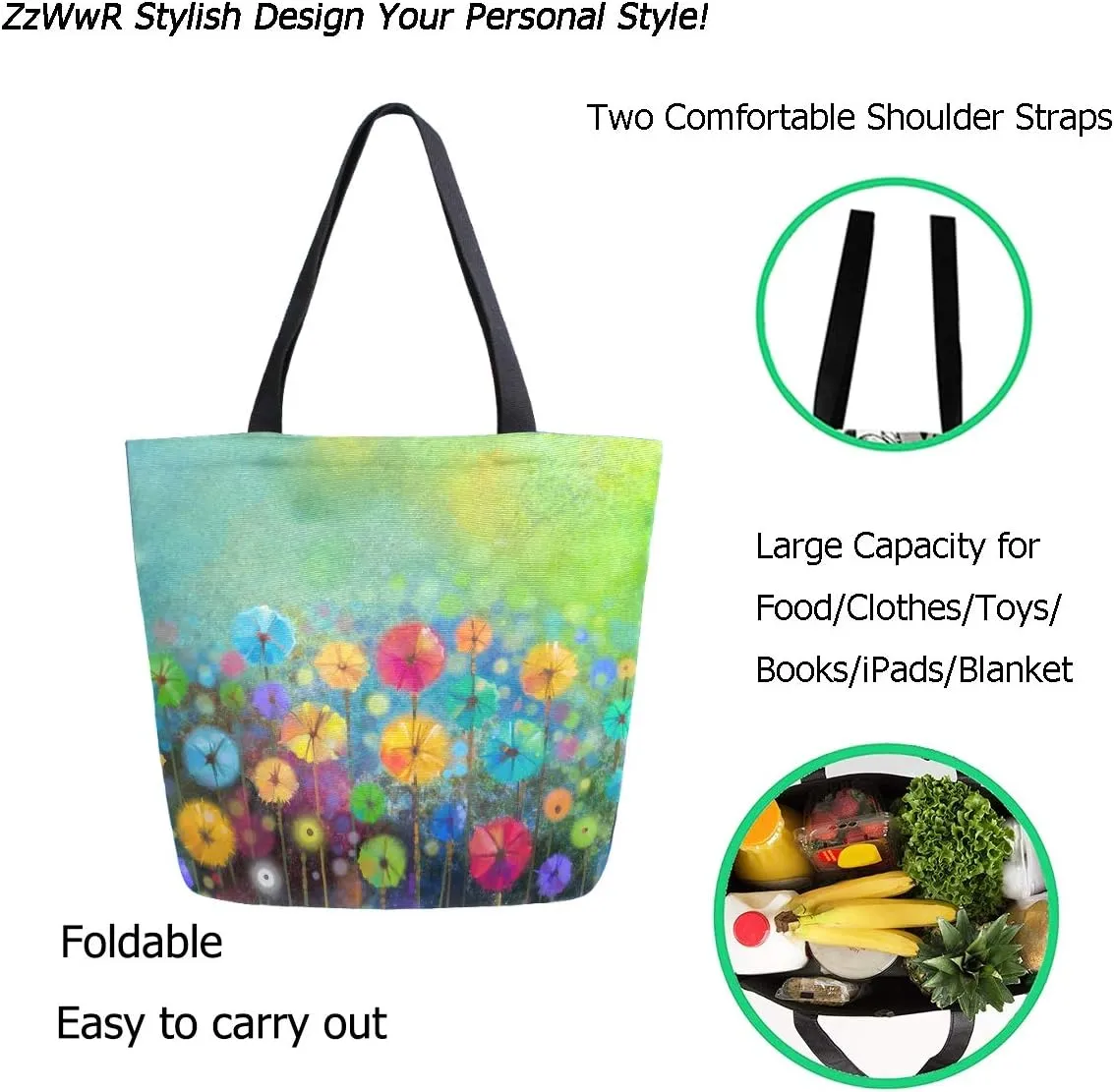 Stylish Cute Pattern Extra Large Shoulder Tote Bag for Beach Travel Weekender Gym Grocery Shopping