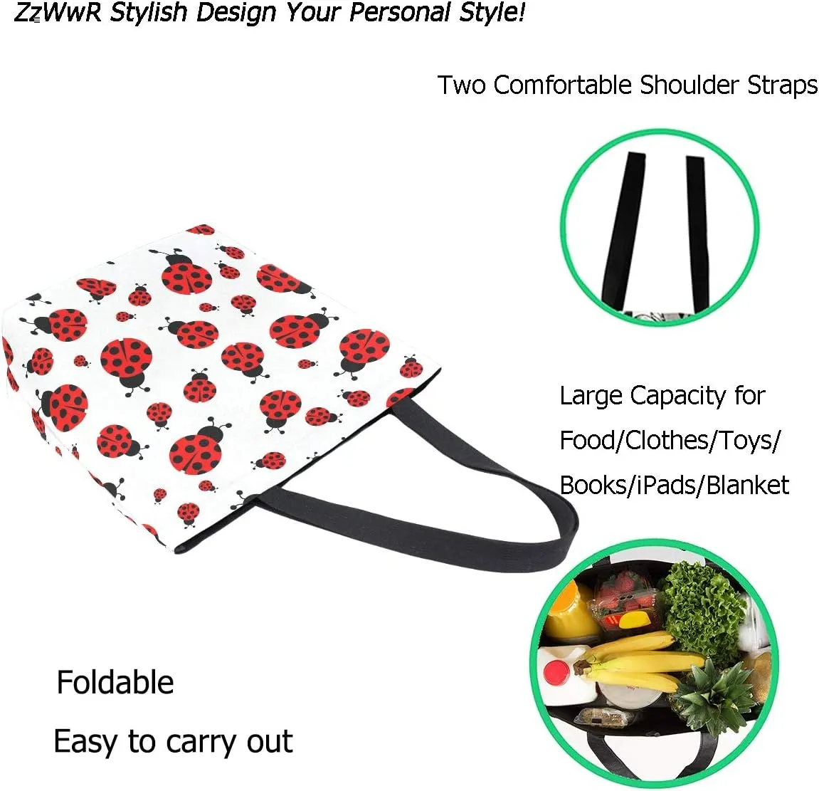 Stylish Cute Pattern Extra Large Shoulder Tote Bag for Beach Travel Weekender Gym Grocery Shopping