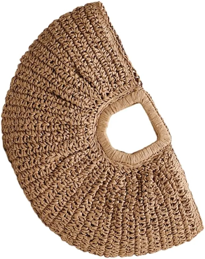 Stylish Woven Beach Bag for Women Evening Purse Large Capacity Handbag with Moon Pattern