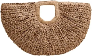 Stylish Woven Beach Bag for Women Evening Purse Large Capacity Handbag with Moon Pattern