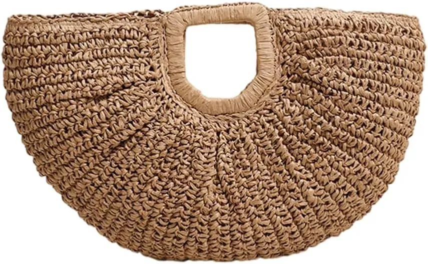 Stylish Woven Beach Bag for Women Evening Purse Large Capacity Handbag with Moon Pattern