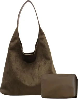 Suede Bag Slouchy Tote Bag Faux Suede Boho Bags for Women Office Brown Shoulder Bag