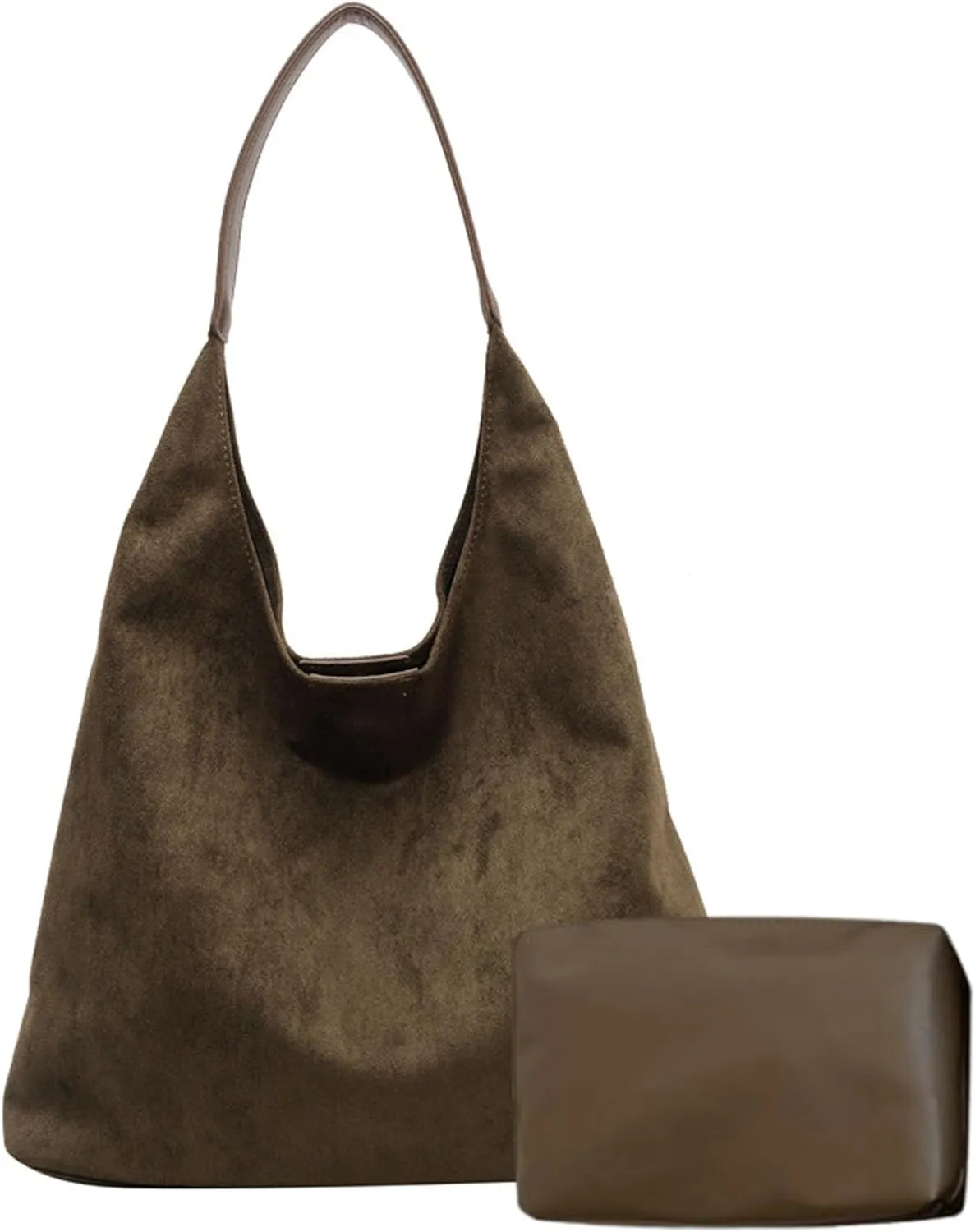Suede Bag Slouchy Tote Bag Faux Suede Boho Bags for Women Office Brown Shoulder Bag