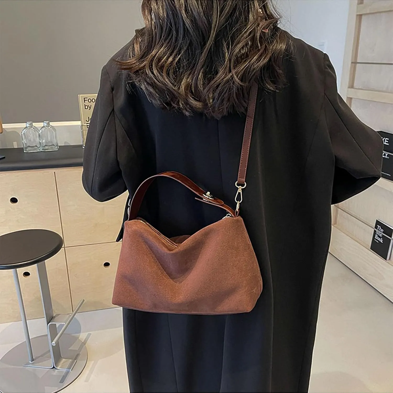 Suede Bags for Women Retro Slouchy Shoulder Bag Satchel Purses Crossbody Hobo Handbags