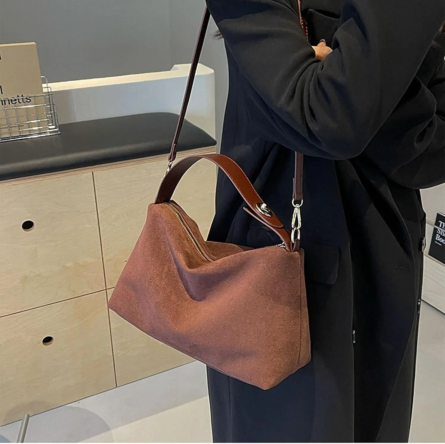 Suede Bags for Women Retro Slouchy Shoulder Bag Satchel Purses Crossbody Hobo Handbags