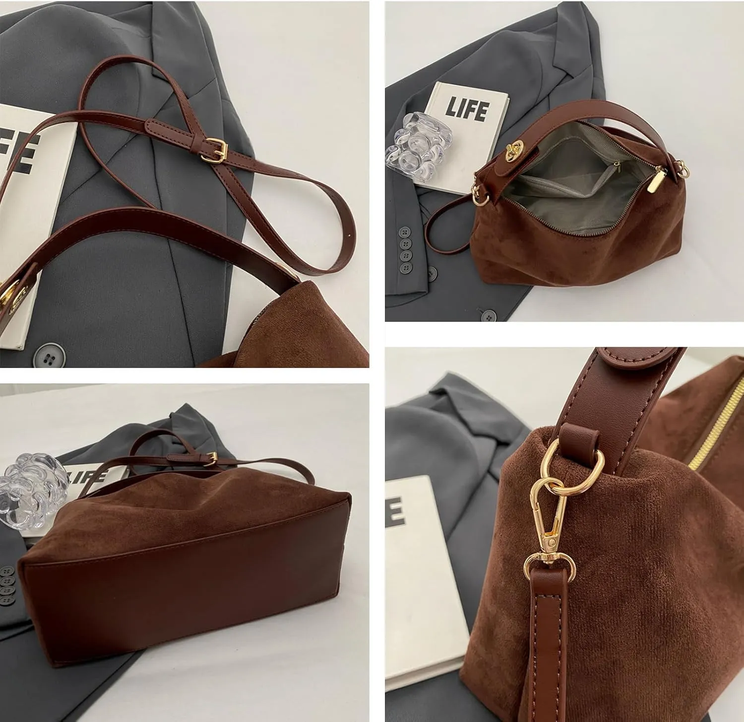 Suede Bags for Women Retro Slouchy Shoulder Bag Satchel Purses Crossbody Hobo Handbags