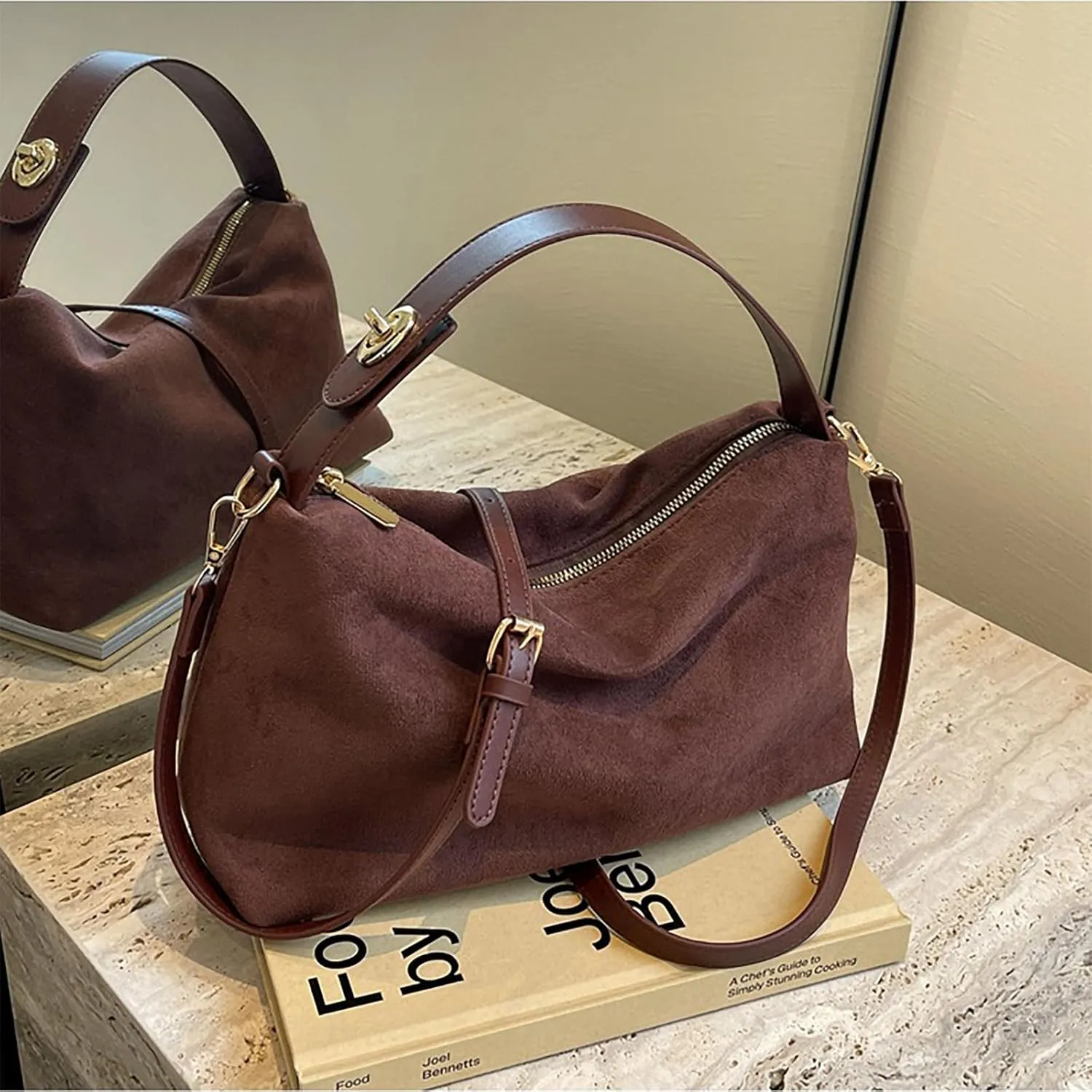 Suede Bags for Women Retro Slouchy Shoulder Bag Satchel Purses Crossbody Hobo Handbags