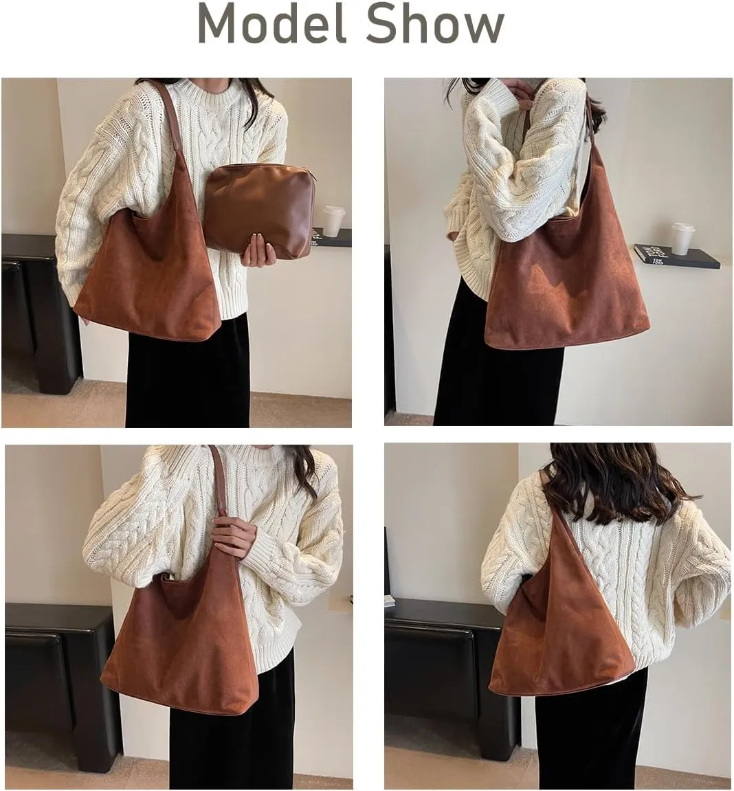 Suede Bags for Women, Suede Handbag, Suede Hobo Bag 2 Pack