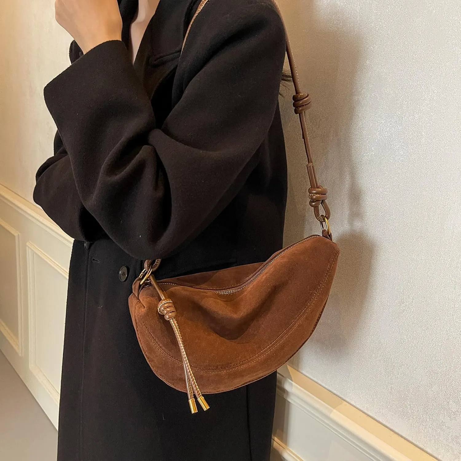 Suede Bags for Women Suede Purses Crescent Bag Crossbody Shoulder Bag Trendy Tote Handbags