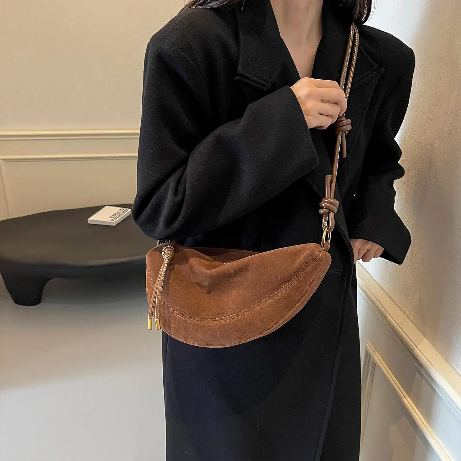 Suede Bags for Women Suede Purses Crescent Bag Crossbody Shoulder Bag Trendy Tote Handbags