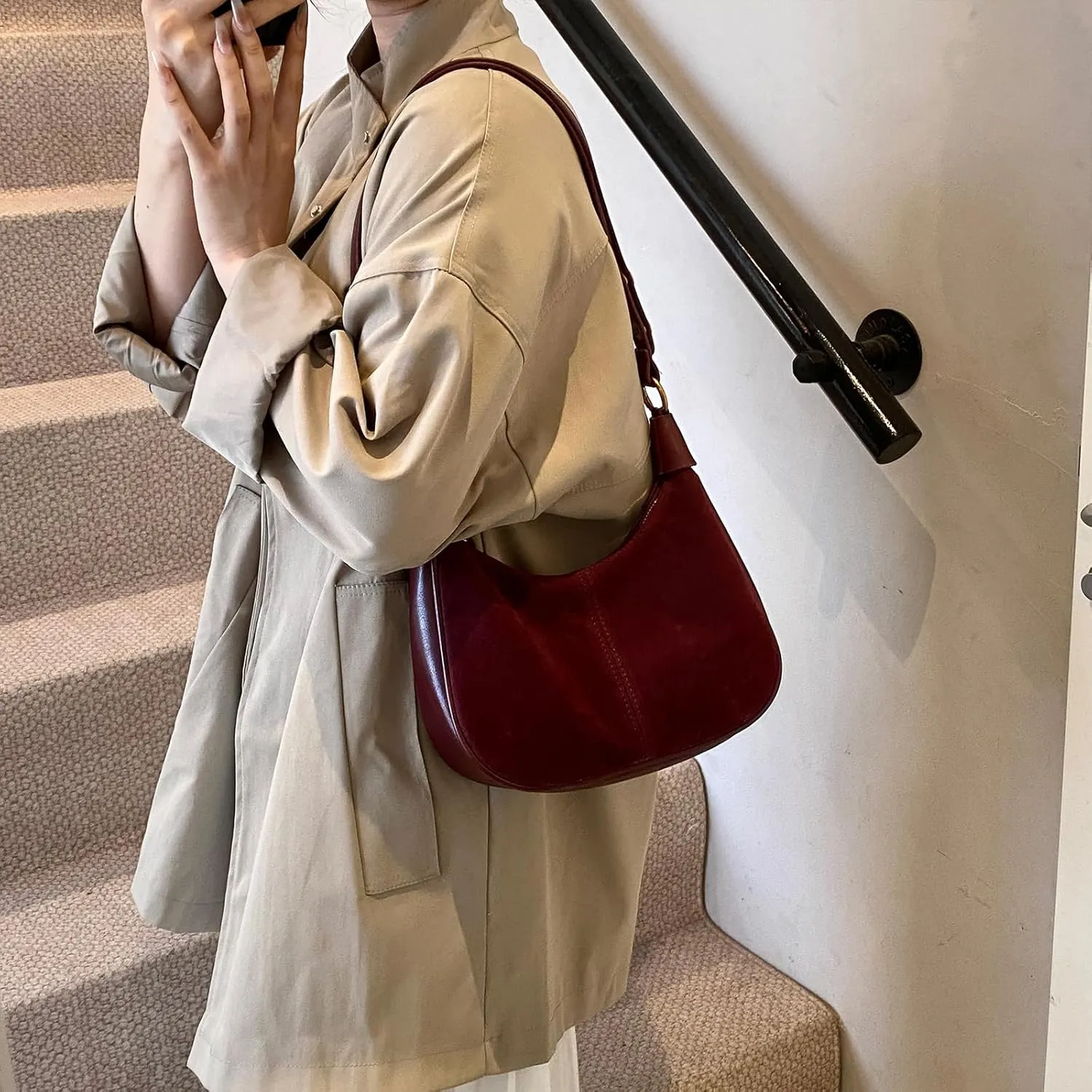 Suede Bags for Women Trendy Suede Purses Hobo Crescent Crossbody Shoulder Bag
