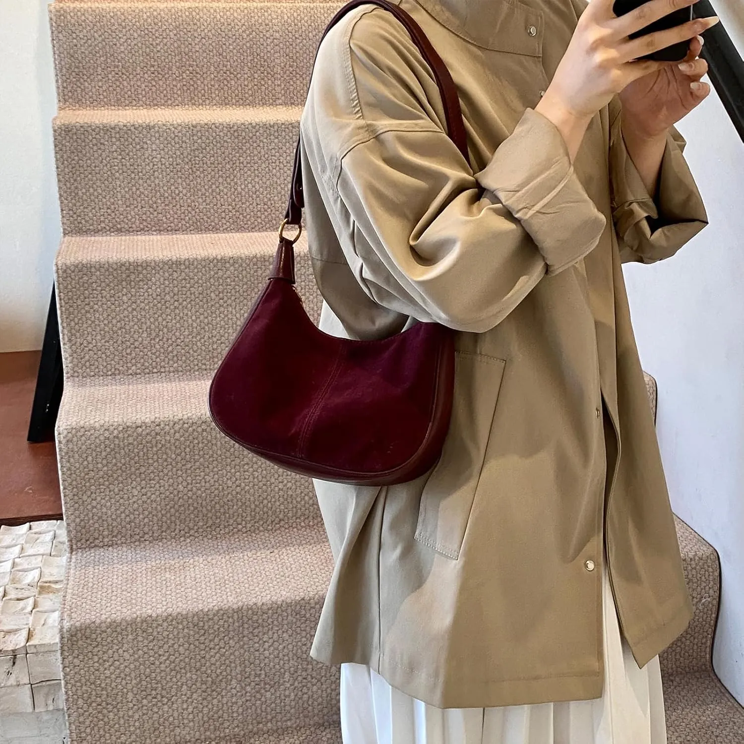 Suede Bags for Women Trendy Suede Purses Hobo Crescent Crossbody Shoulder Bag