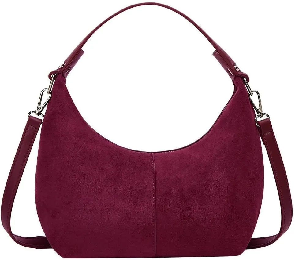 Suede Crescent Tote Bags for Women Vintage Shoulder Bag Brown Suede Handbag Casual Crossbody Bag Travel Work Purse