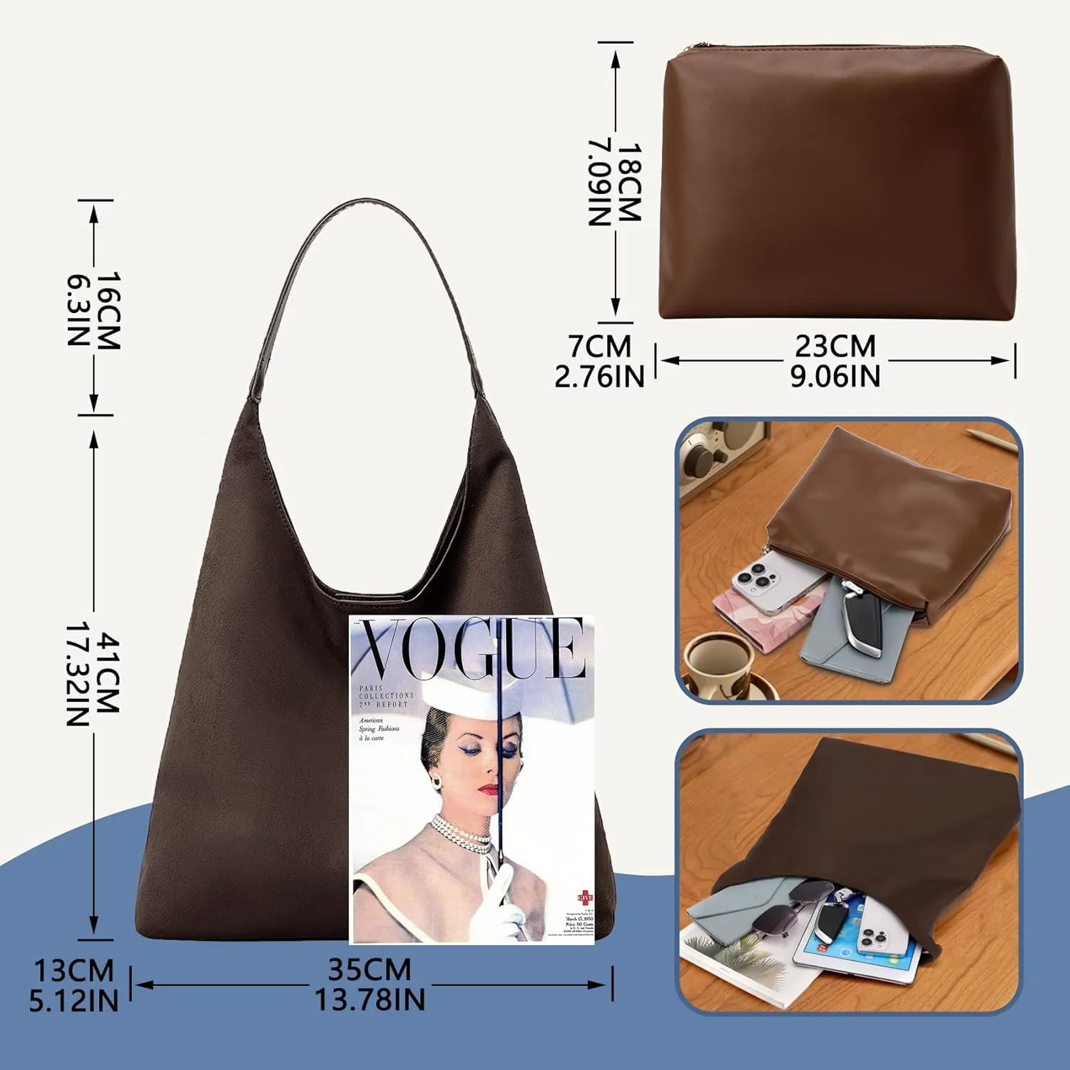 Suede Hobo Bags for Women Large Tote Bags Work Casual Shoulder Handbags Purses