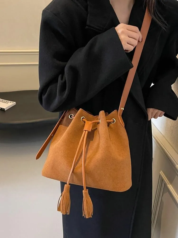 Suede Hobo Bags for Women Slouchy Bucket Bags for Women Retro Crossbody Purse Suede Office Tote Handbag for Daily Use 2024