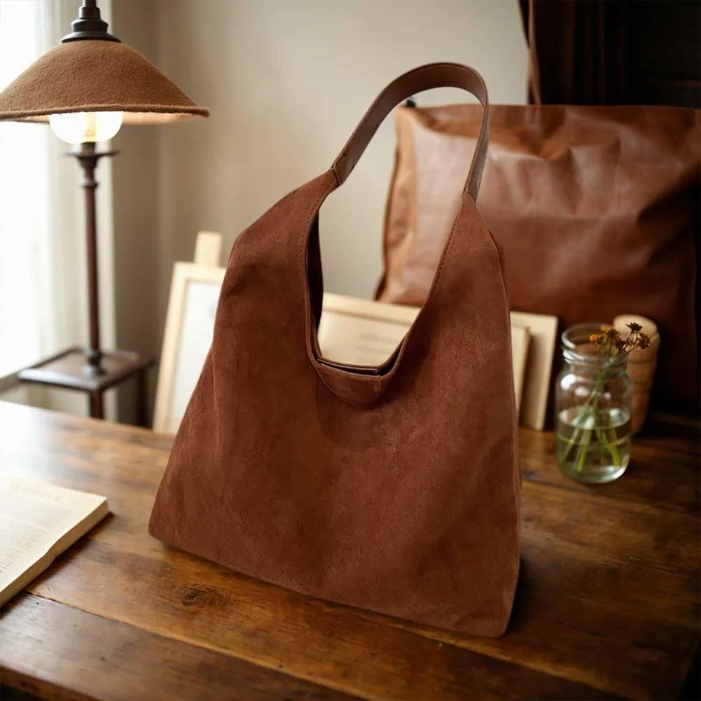 Suede Hobo Bags for Women Suede Purse Slouchy Tote Bag Soft Suede Leather Shoulder Handbags Work Bags with Purse