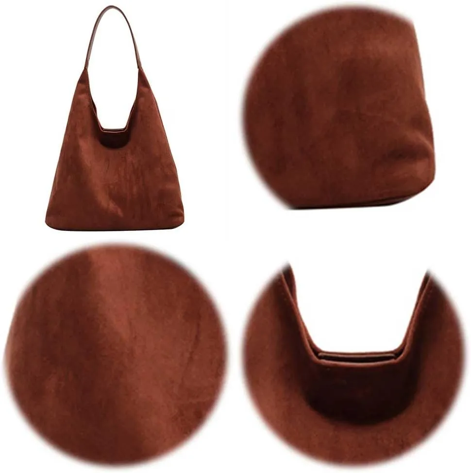 Suede Hobo Bags for Women Suede Purse Slouchy Tote Bag Soft Suede Leather Shoulder Handbags Work Bags with Purse