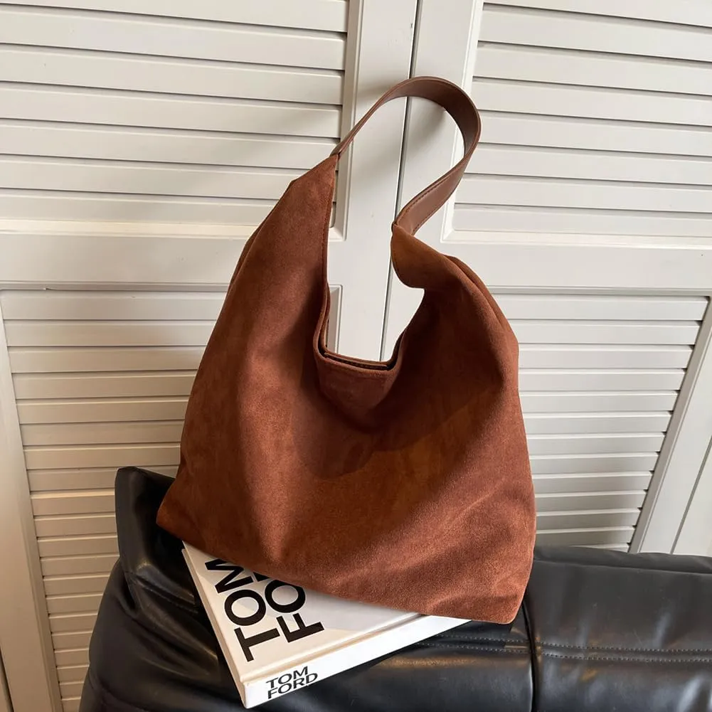 Suede Hobo Bags for Women Suede Purse Slouchy Tote Bag Soft Suede Leather Shoulder Handbags Work Bags with Purse