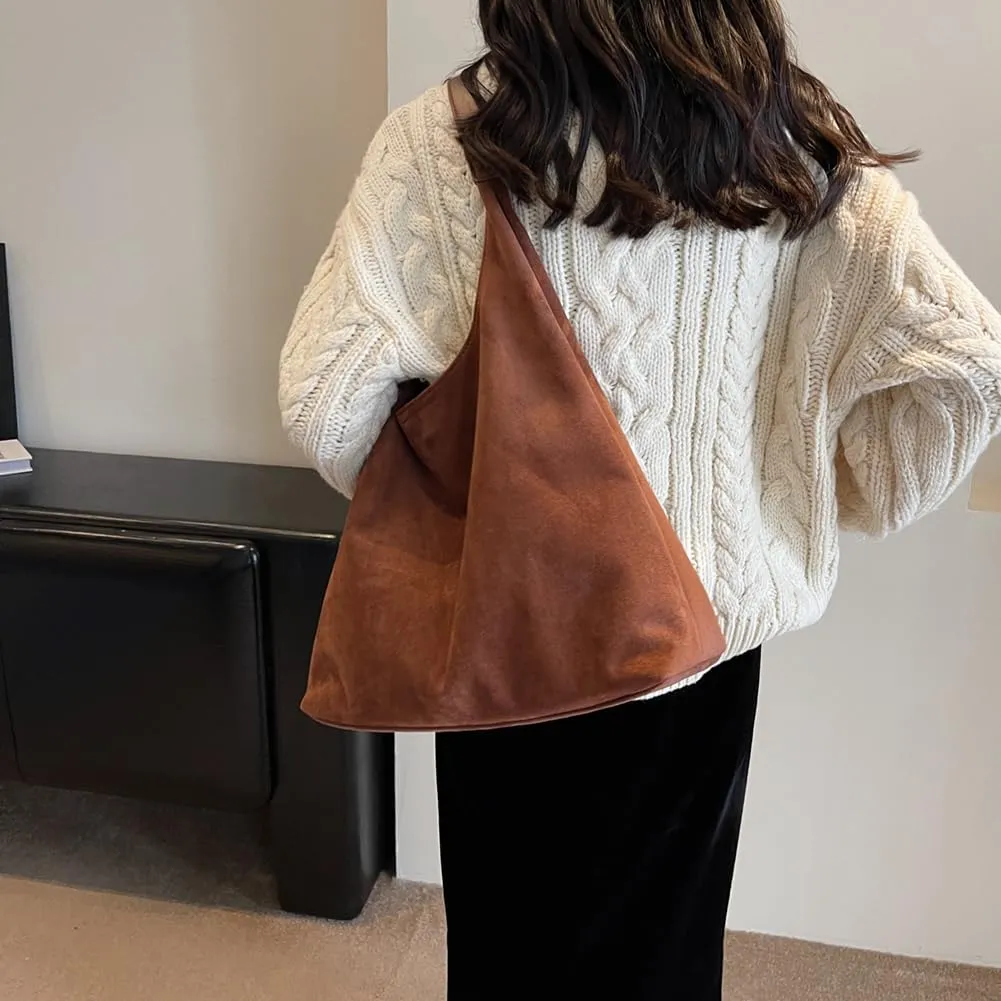 Suede Hobo Bags for Women Suede Purse Slouchy Tote Bag Soft Suede Leather Shoulder Handbags Work Bags with Purse
