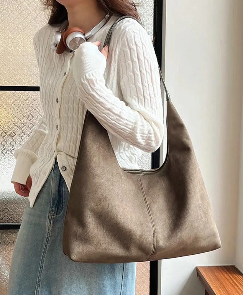 Suede Tote Bag for Women Shoulder Bag Retro Handbags Soft Satchel Stylish Large Two-piece Purse Work Travel