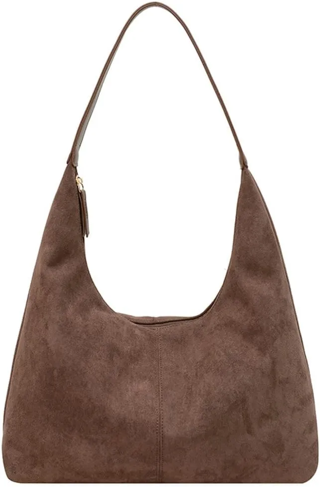 Suede Tote Bag for Women Shoulder Bag Retro Handbags Soft Satchel Stylish Large Two-piece Purse Work Travel