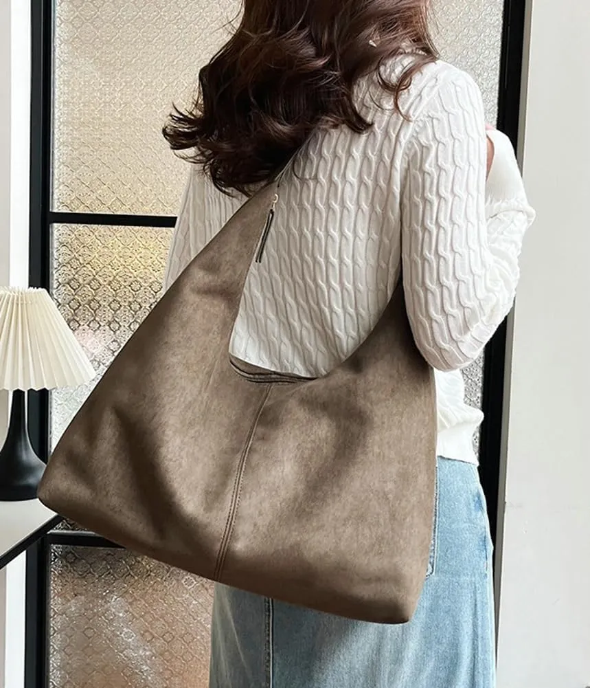 Suede Tote Bag for Women Shoulder Bag Retro Handbags Soft Satchel Stylish Large Two-piece Purse Work Travel