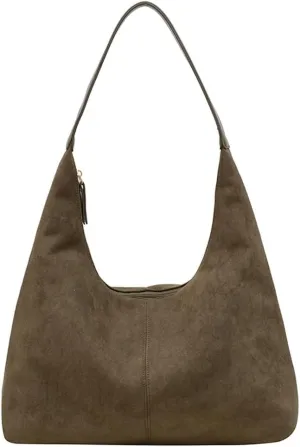 Suede Tote Bag for Women Shoulder Bag Retro Handbags Soft Satchel Stylish Large Two-piece Purse Work Travel