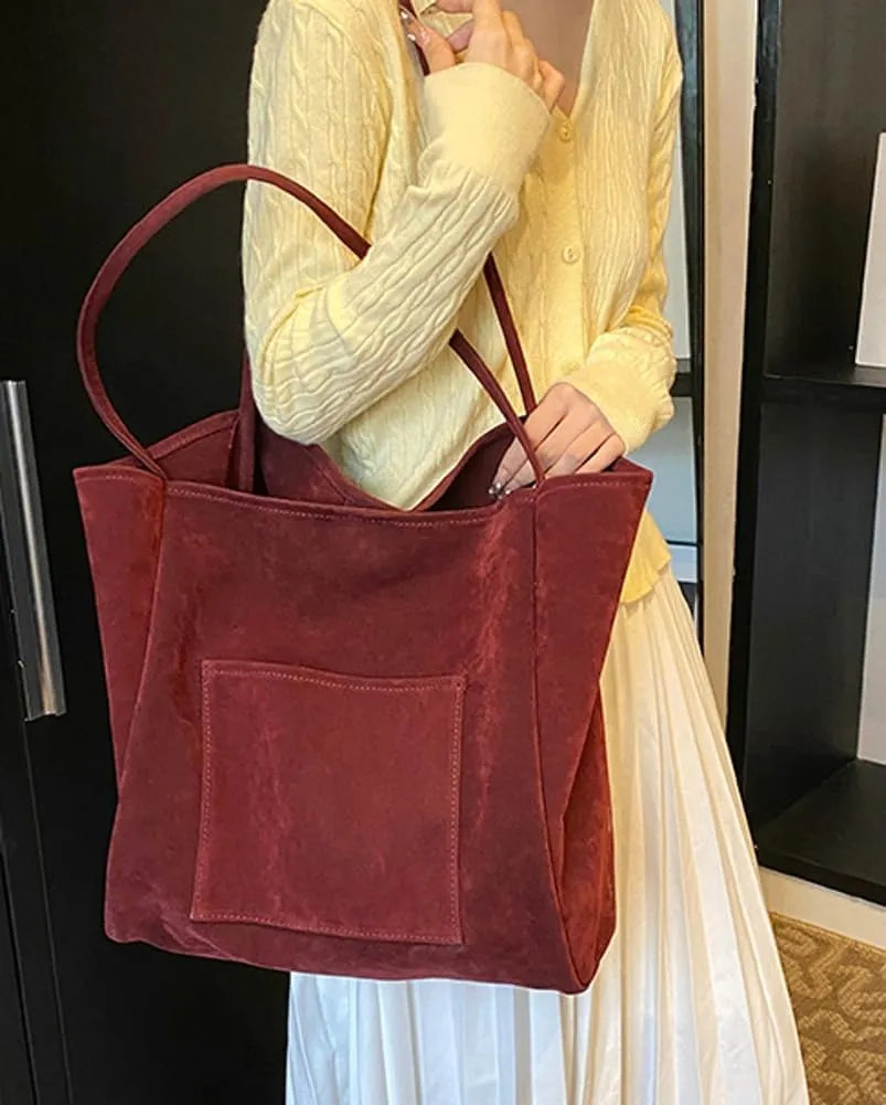 Suede Tote Bag for Women Slouchy Shoulder Bags Suede Bag Shoulder Handbag Leather Shoulder Bags Trendy Tote Bag Purse Bags