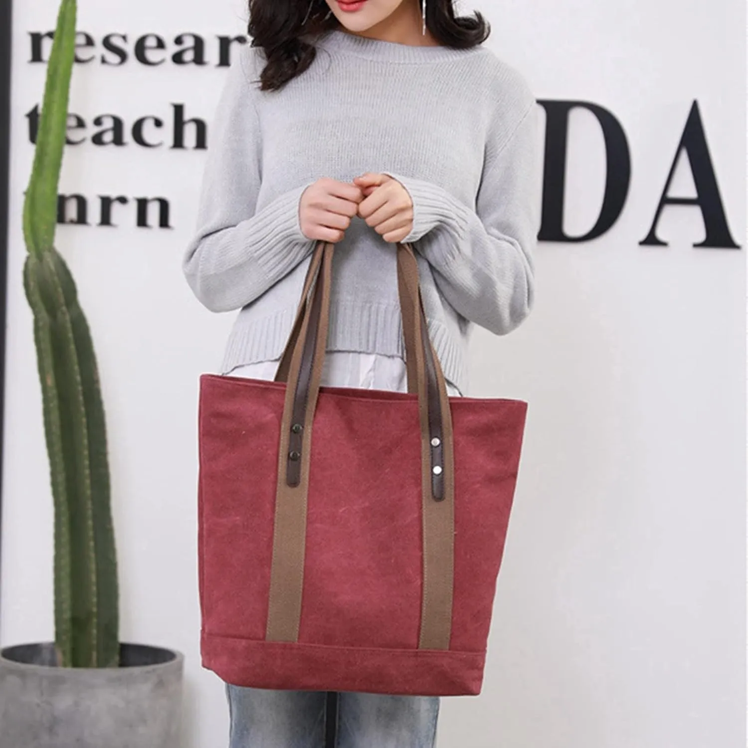 Sunshinejing Women's Canvas Shoulder Bags Retro Casual Handbags Work Bag Tote Purses
