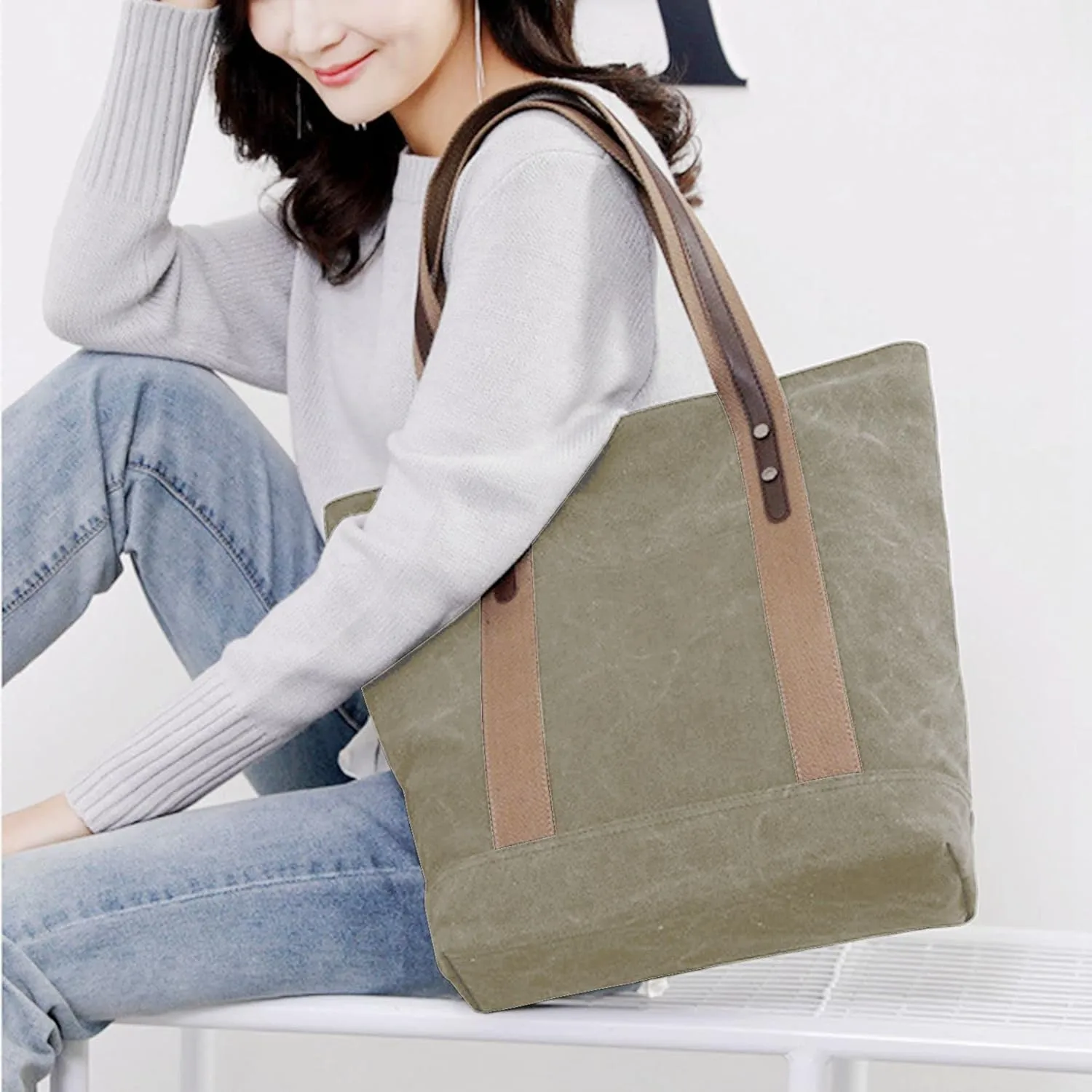 Sunshinejing Women's Canvas Shoulder Bags Retro Casual Handbags Work Bag Tote Purses