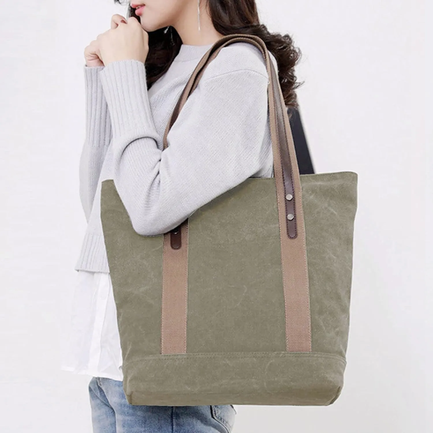 Sunshinejing Women's Canvas Shoulder Bags Retro Casual Handbags Work Bag Tote Purses