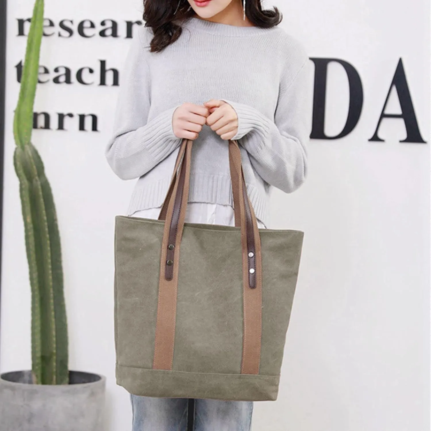 Sunshinejing Women's Canvas Shoulder Bags Retro Casual Handbags Work Bag Tote Purses