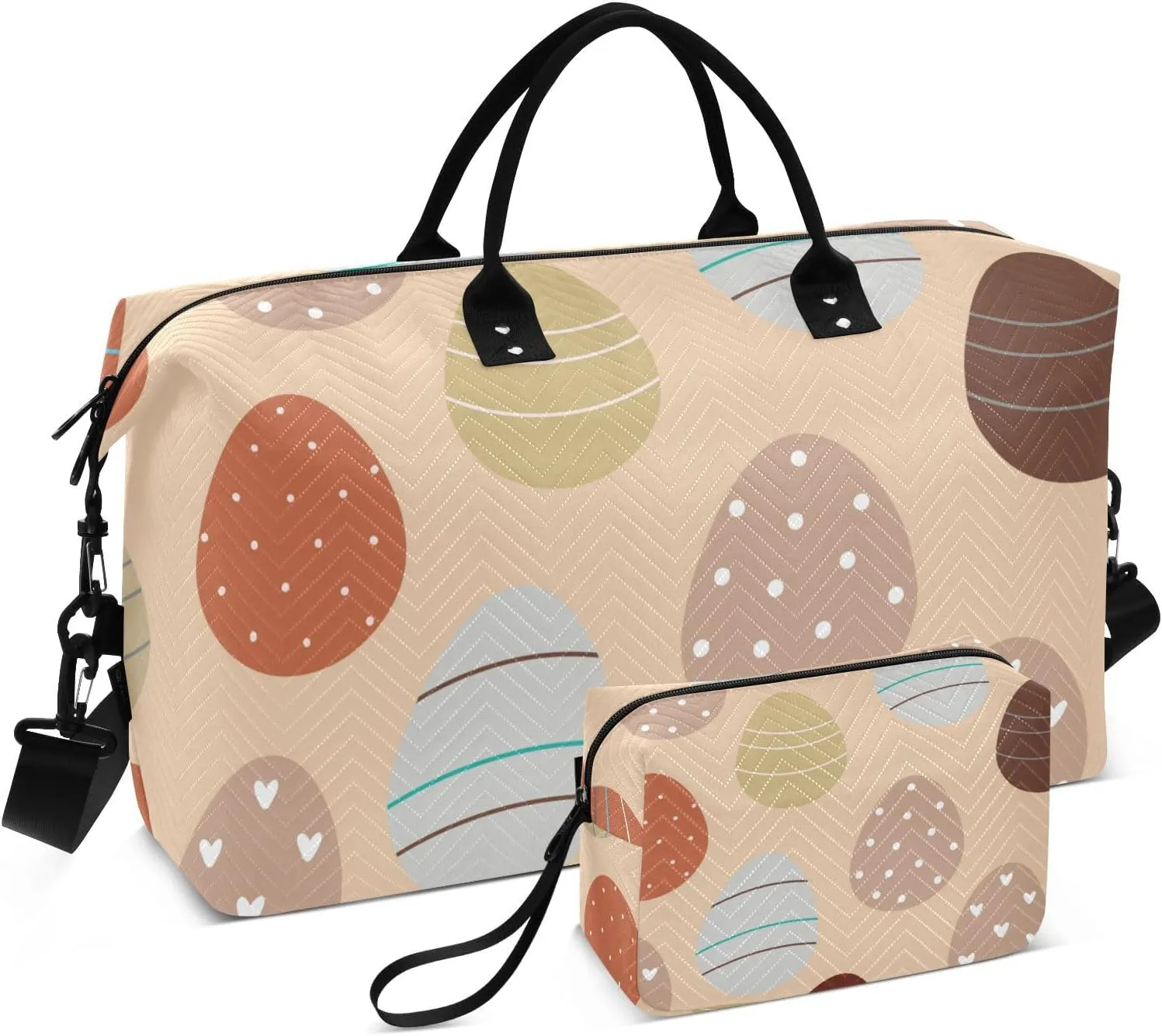 susiyo Travel Duffel Bags Easter Eggs Quilted Gym Bag Weekender Overnight Bags with Small Makeup Pouch