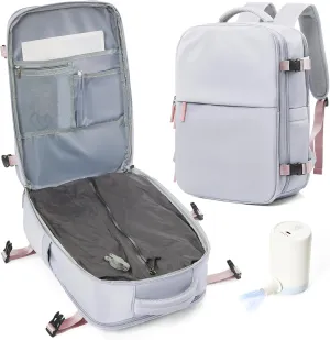suwasp Vacuum Compression Backpack, 45L Expandable Travel Backpack with Electric Vacpack Pump, Travel Vacuum Bags with Shoe Compartment/17inch Laptop Compartment/USB Port, Grey