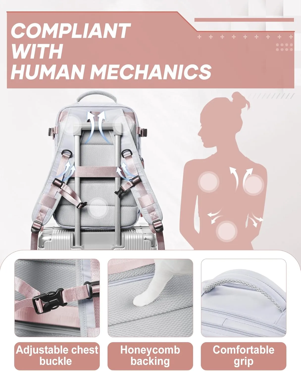 suwasp Vacuum Compression Backpack, 45L Expandable Travel Backpack with Electric Vacpack Pump, Travel Vacuum Bags with Shoe Compartment/17inch Laptop Compartment/USB Port, Grey