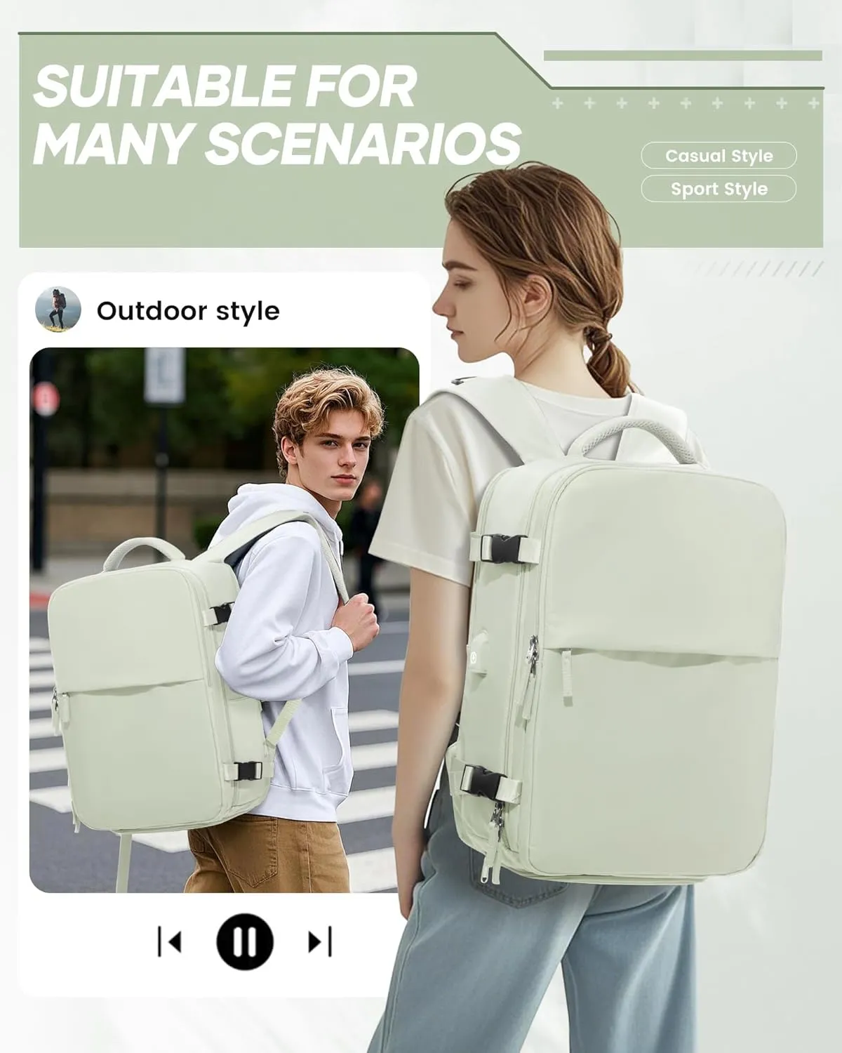 suwasp Vacuum Compression Backpack, 45L Expandable Travel Backpack with Electric Vacpack Pump, Travel Vacuum Bags with Shoe Compartment/17inch Laptop Compartment/USB Port, Mintgreen
